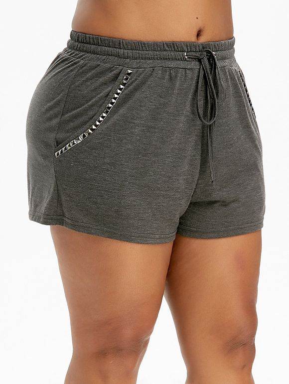 Plus Size cordonnet Rivet Shorts - Cendre gris 5X