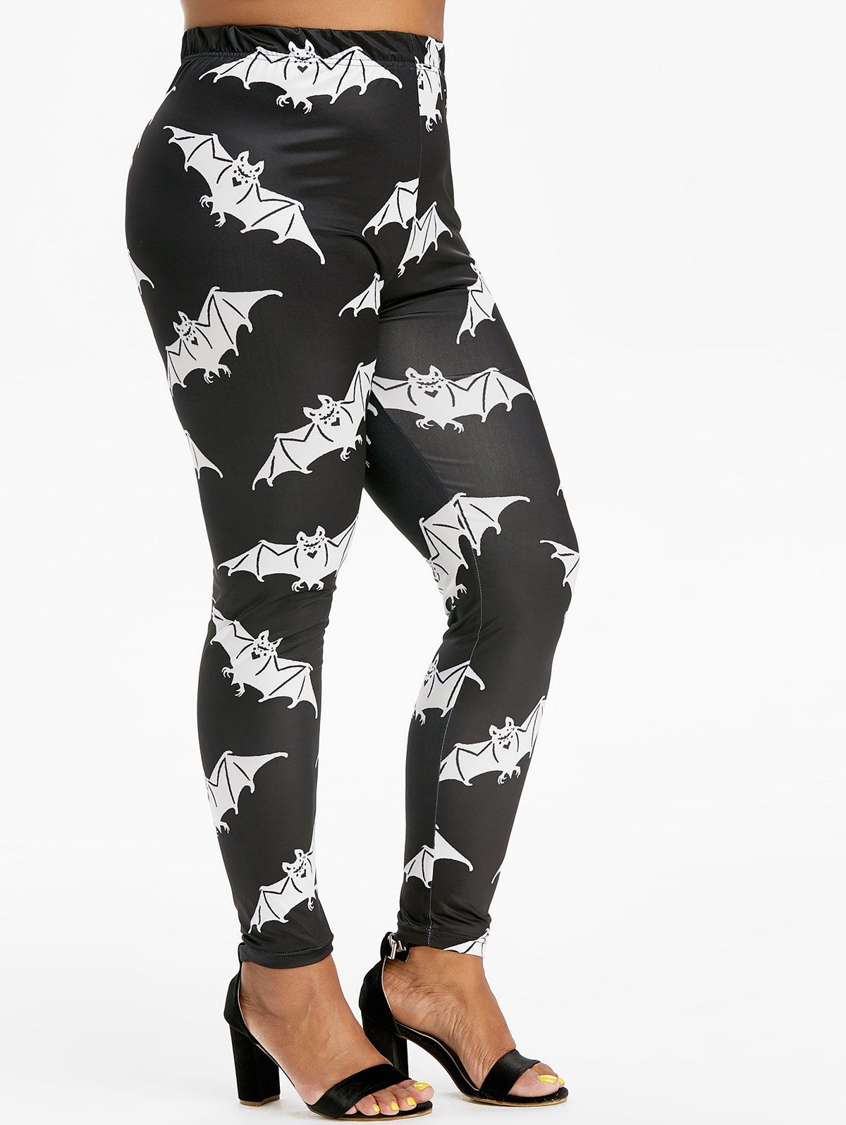 [52 OFF] 2020 Plus Size Bat Print Halloween Skinny Leggings In BLACK