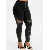 Style gothique demi-zip joint torique oeillet imprimé jambières taille plus - Noir 2X