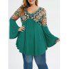 T-shirt Brodé à Manches de Cloche de Grande Taille - Turquoise Foncée 1X