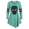 T-shirt Asymétrique Crâne Imprimée de Grande Taille à Manches Longues - Vert Clair de Mer L