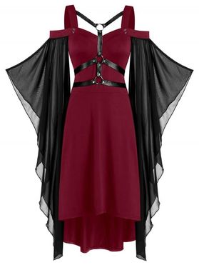 Halloween Dress Vintage Harness Flare Sleeve Cold Shoulder Chiffon Dress