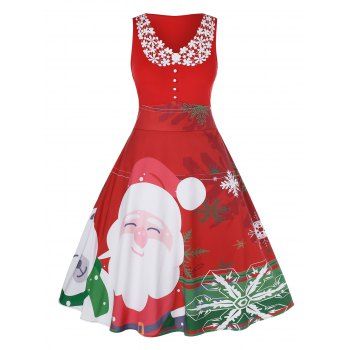 

Plus Size Vintage Santa Claus Print Christmas Swing Dress, Red