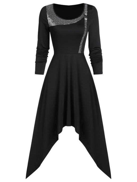 Robe de Soirée Mouchoir à Paillettes - Noir XL