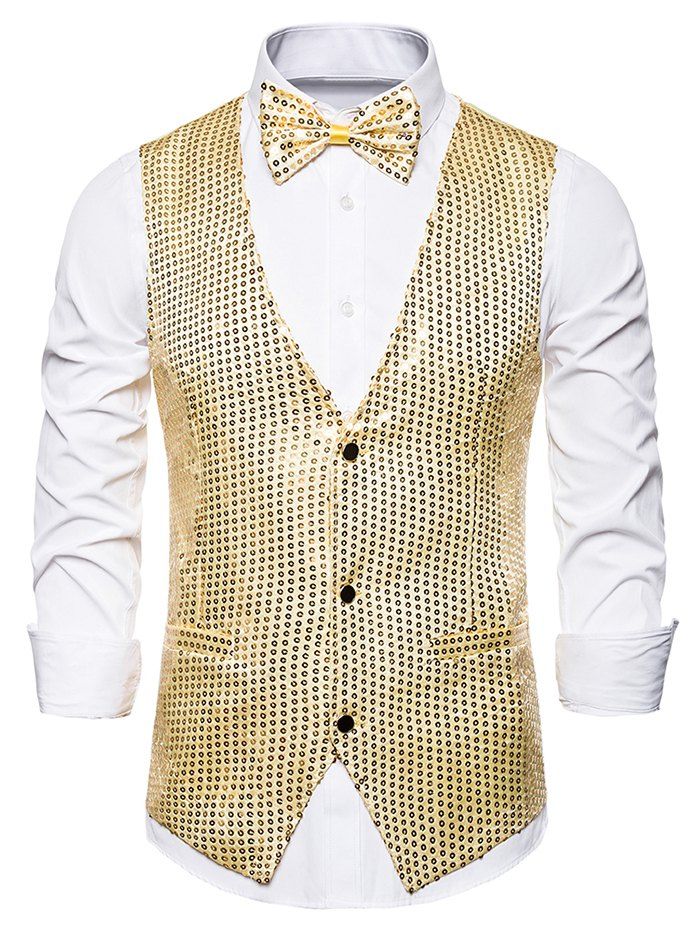 [42% OFF] 2020 Glitter Sequined Single Breasted Tuxedo Vest With Bow ...