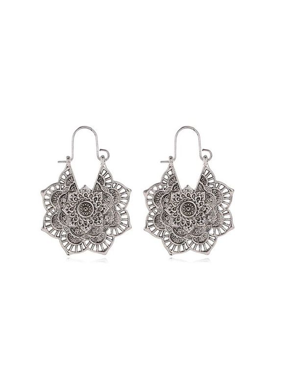 Boucles d'Oreilles Vintages Fleurie Gravées en Alliage - Argent 