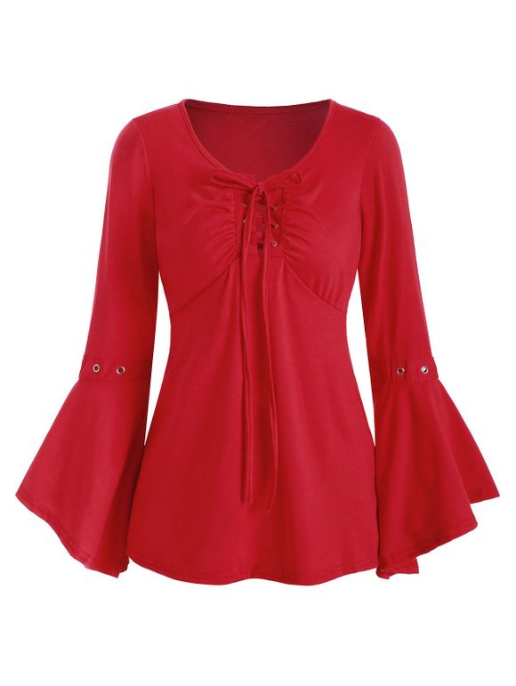 Haut avec œillet Manches Longues à Lacets - Rouge XL