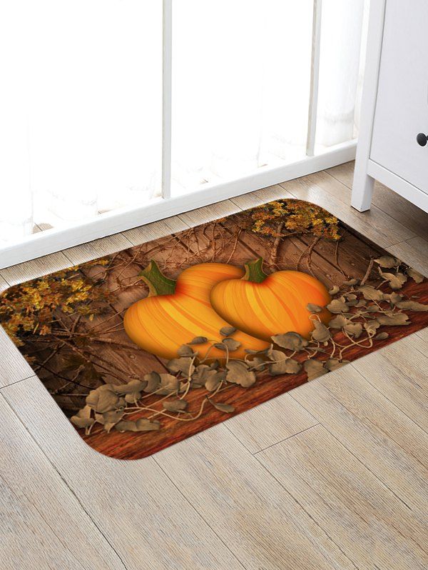 

Halloween Cartoon Pumpkin Printed Floor Rug, Dark orange