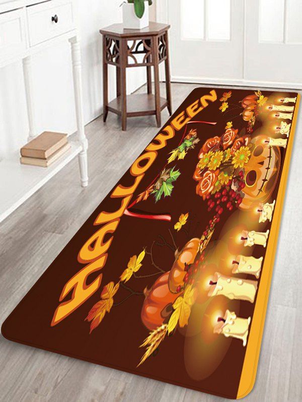 

Halloween Pumpkin Candles Printed Floor Rug, Halloween orange