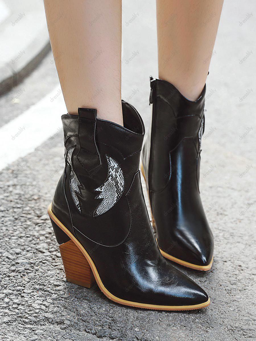 snake skin pointed toe boots