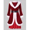 Robe de Noël Grande Taille en Fausse Fourrure en Velours à Œillets - Rouge L