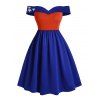 Robe Drapeau Américain Etoile en Blocs de Couleurs à Epaule Dénudée de Grande Taille - multicolor A 4X