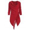 Cowl Neck One Buttoned Tassels Asymmetrical Cardigan - RED 1X