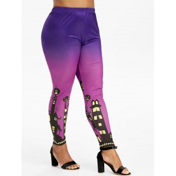 

Pumpkin Castle Halloween High Waisted Plus Size Leggings, Purple