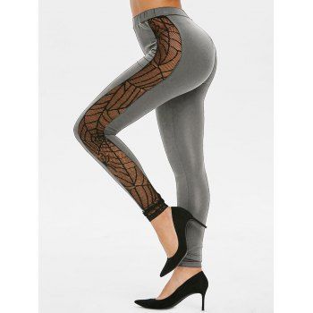 

Spider Web Lace Panel Skinny Leggings, Ash gray