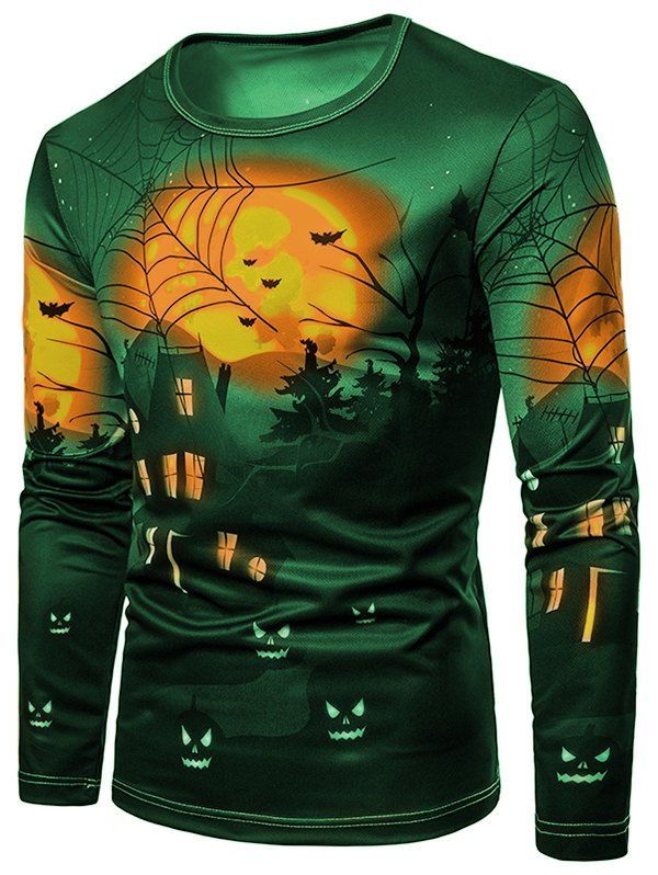 T-shirt d'Halloween Scène Imprimée - Vert Jungle XL