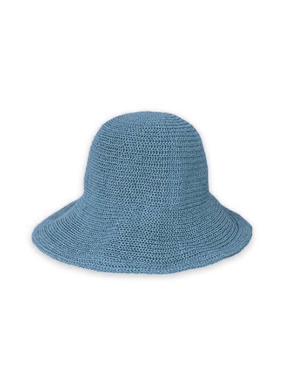 Chapeau de Soleil Seau d'Eté Tricoté en Couleur Unie - Paon Bleu 
