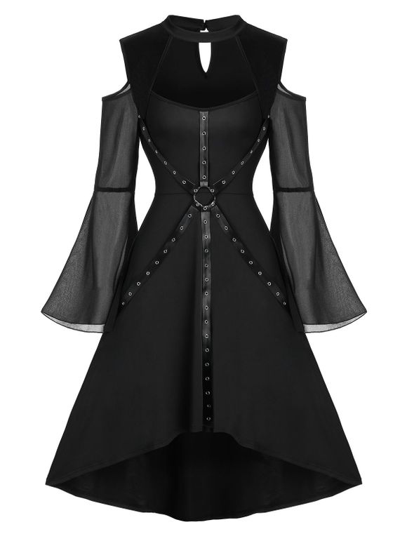 Robe d'Halloween Gothique Découpée Harnais Style Punk - Noir 3XL