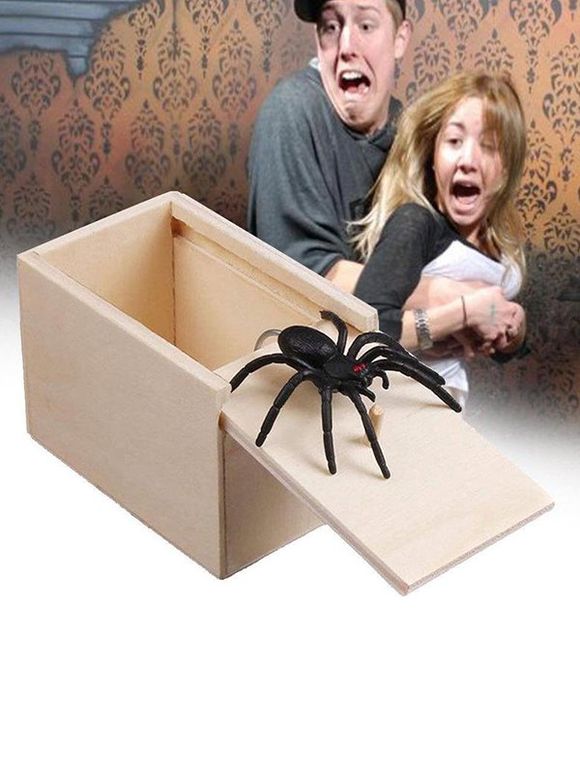Boîte araignée en bois Halloween horreur jouet tricky - Blanc Chaud 