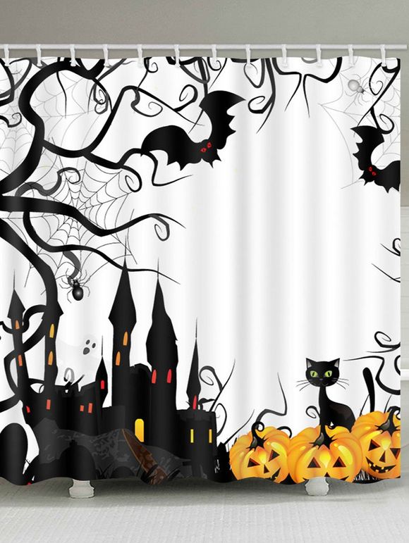 Rideau de Douche d'Halloween Imperméable Château et Citrouille Imprimés pour Salle de Bain - multicolor W65 X L71 INCH