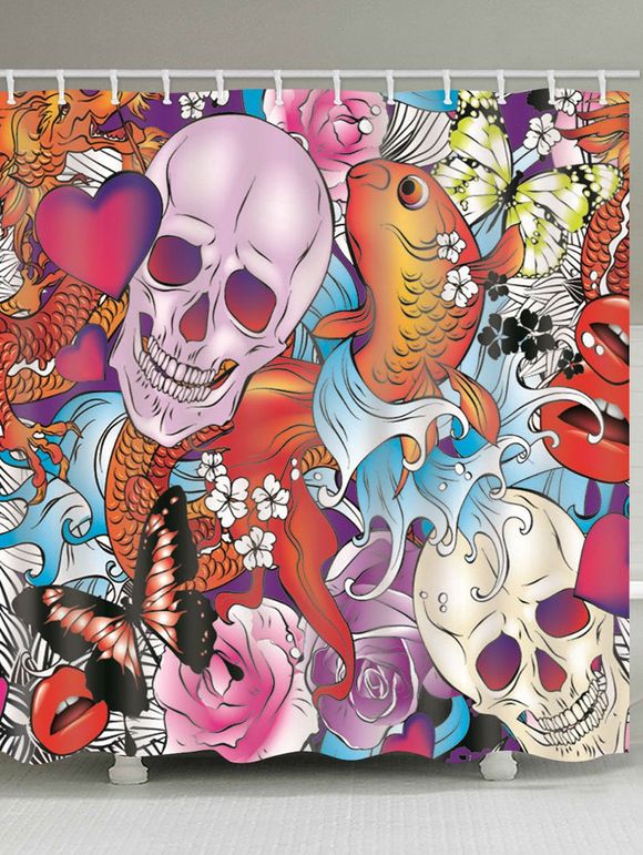 Rideau de Douche d'Halloween Imperméable Crâne et Animal Imprimés pour Salle de Bain - multicolor W65 X L71 INCH