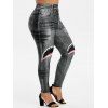Legging 3D Bouche de Requin Imprimée à Taille Haute Grande Taille - Noir 1X