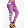 Legging 3D Imprimé à Taille Haute de Grande Taille - Pourpre 4X