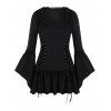 T-shirt en Couleur Unie à Manches Longues Grande Taille à Lacets - Noir L
