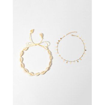 

2Pcs Beach Shell Charm Star Necklaces Set, Gold