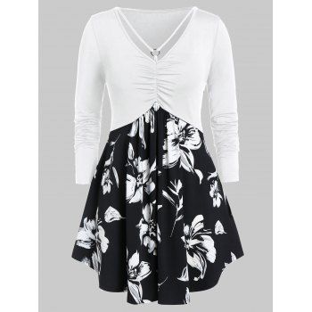

Plus Size Ditsy Print V Neck Tunic T Shirt, White