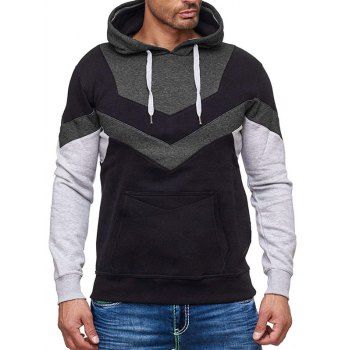 Colorblock Splicing Drawstring Hoodie, Gray
