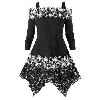 

Plus Size Cold Shoulder Applique Lace Panel Sweater, Night