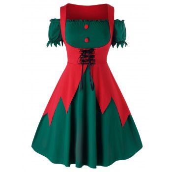 

Plus Size Off The Shoulder Vintage Dress with Asymmetrical Top, Multicolor
