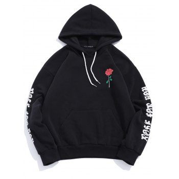 

Rose Letter Graphic Fleece Pullover Hoodie, Black