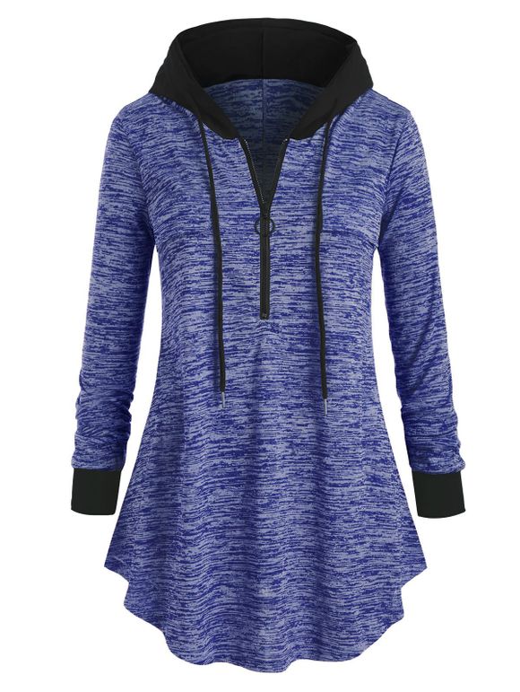 Haut Tunique à Capuche Teinté à Demi-Zip de Grande Taille - Bleu Cobalt L