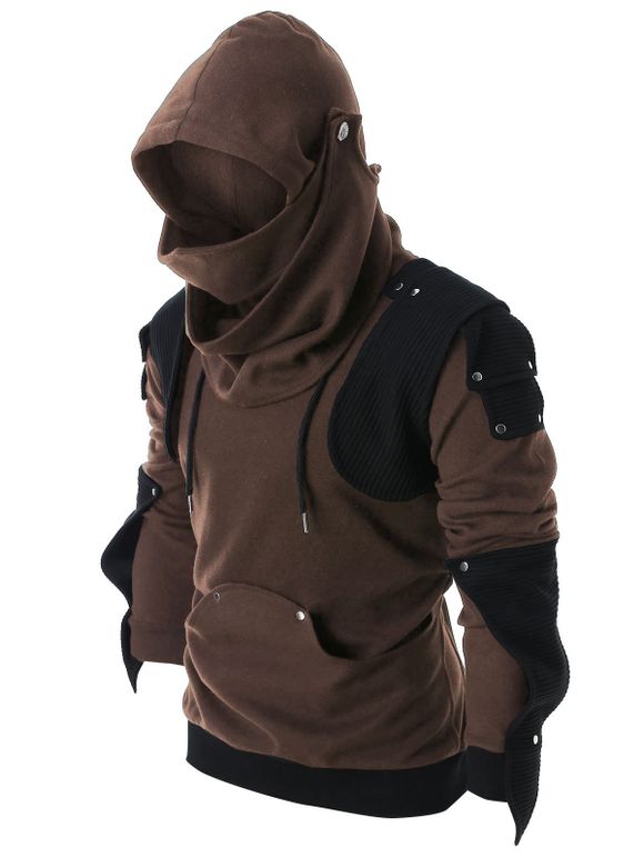 Sweat à Capuche avec Rivet Manches Longues à Cordon - café 3XL
