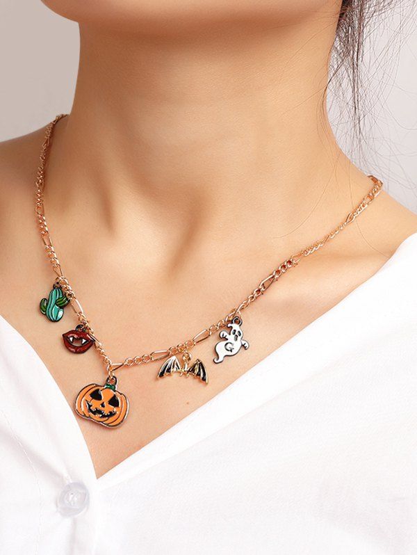 Pumpkin Ghost Pendant Halloween Chain Necklace - multicolor C 