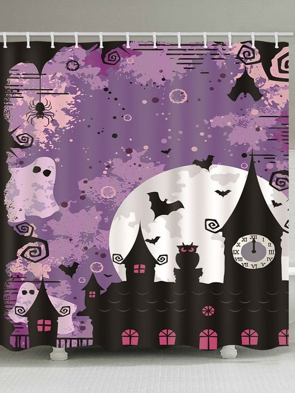 Rideau de Douche Imperméable d'Halloween Lune Nuit et Château Imprimés pour Salle de Bain - multicolor B 180*180CM