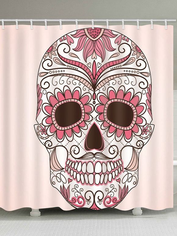 Rideau de Douche Imperméable Crâne et Fleuri Imprimés - multicolor B 180*200CM