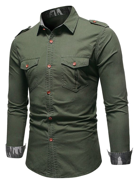 Chemise Cargo Boutonnée Ourlet avec Camouflage - Vert Armée M