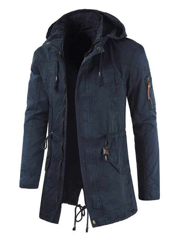 Manteau Trench Zippé en Couleur Unie à Cordon - Cadetblue XL
