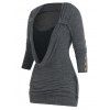 T-shirt Chiné Panneau en Dentelle Embelli de Bouton Grande Taille Fausse Deux Pièces - Gris 3X