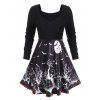 T-shirt Gothique d'Halloween Citrouille et Arbre Imprimés Grande Taille - Noir 5X