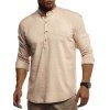 Chemise Manches Longuess à Col Debout en Lin - Kaki 2XL