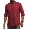 Chemise Manches Longuess à Col Debout en Lin - Rouge Vineux XL