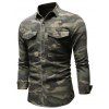 Camouflage Button Up Denim Cargo Shirt - ARMY GREEN 2XL