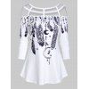 T-shirt Plume et Attrape-rêve Imprimés à Manches Longues en Treillis - Blanc L