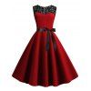 Plus Size Lace Insert Vintage Pin Up Dress - RED WINE M