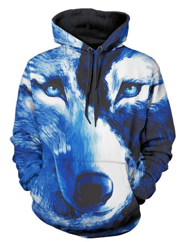 Wolf 3D Print Kangaroo Pocket Pullover Hoodie - multicolor XS