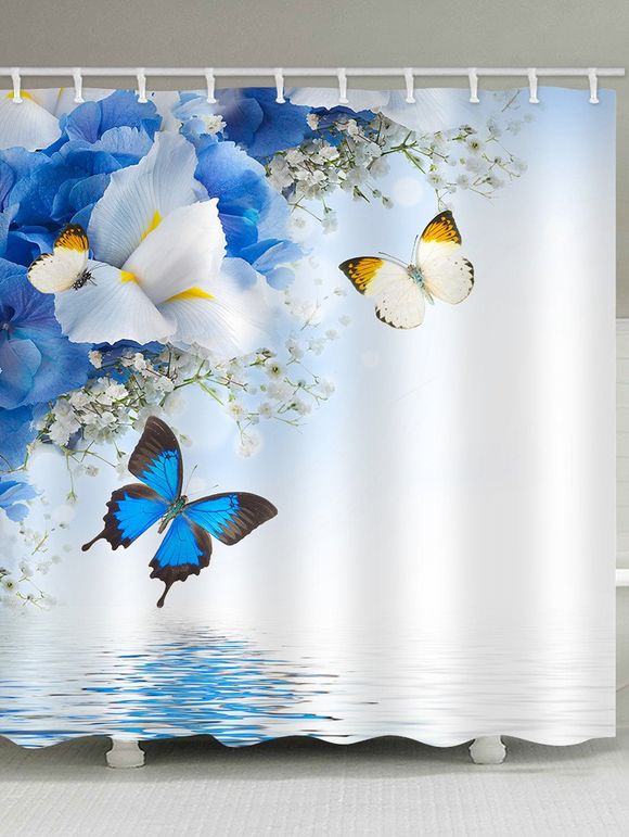 Rideau de Douche Imperméable Fleur et Papillon Imprimés pour Salle de Bain - multicolor W71 X L71 INCH
